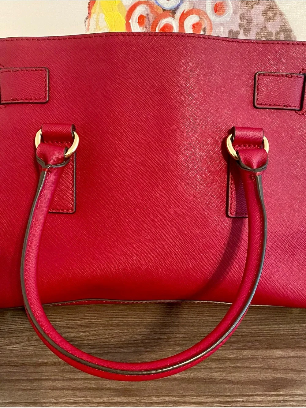 Michael Kors Red Saffiano Satchel with Gold Hardware